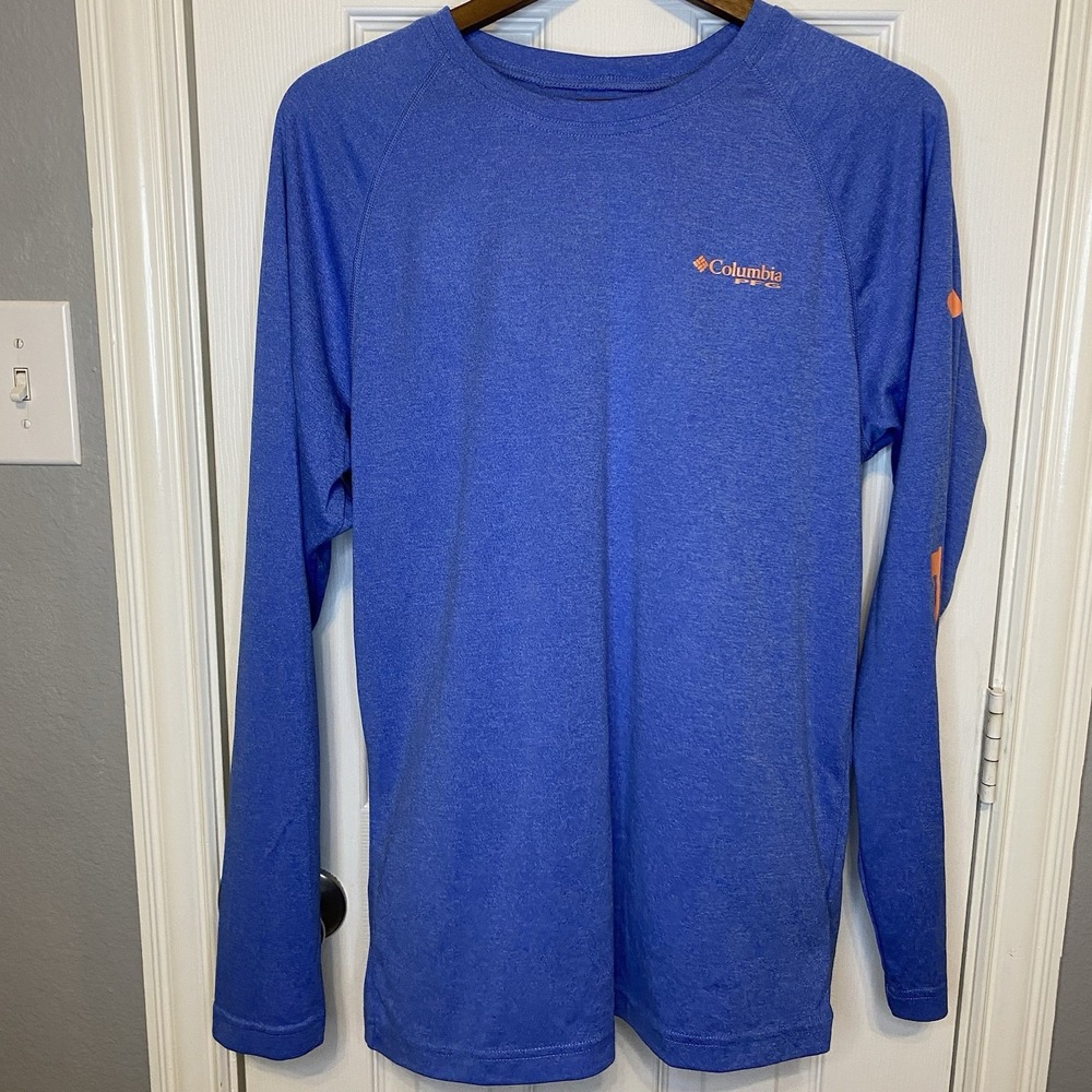 Columbia Shirt‎ Top Men's Small PFG Omnishade Outdoors Fishing Long Sleeve Blue